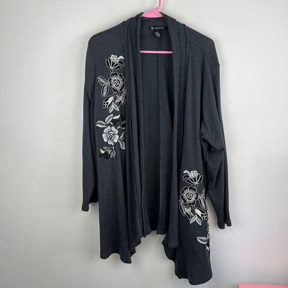 INC International Concepts Open Front Cardigan Gray embroidered womens size 1x - Picture 2 of 7